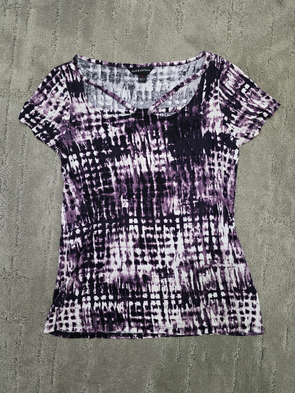 Rock & Republic Purple and White Short Sleeve Tie-Dye Top
